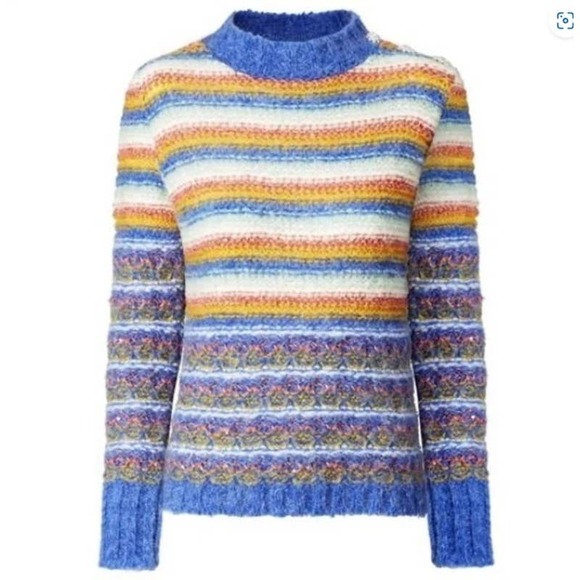 Leandra Medine Mango Rainbow Striped Long Sleeve Knit Sweater Women's Size M - Picture 1 of 12